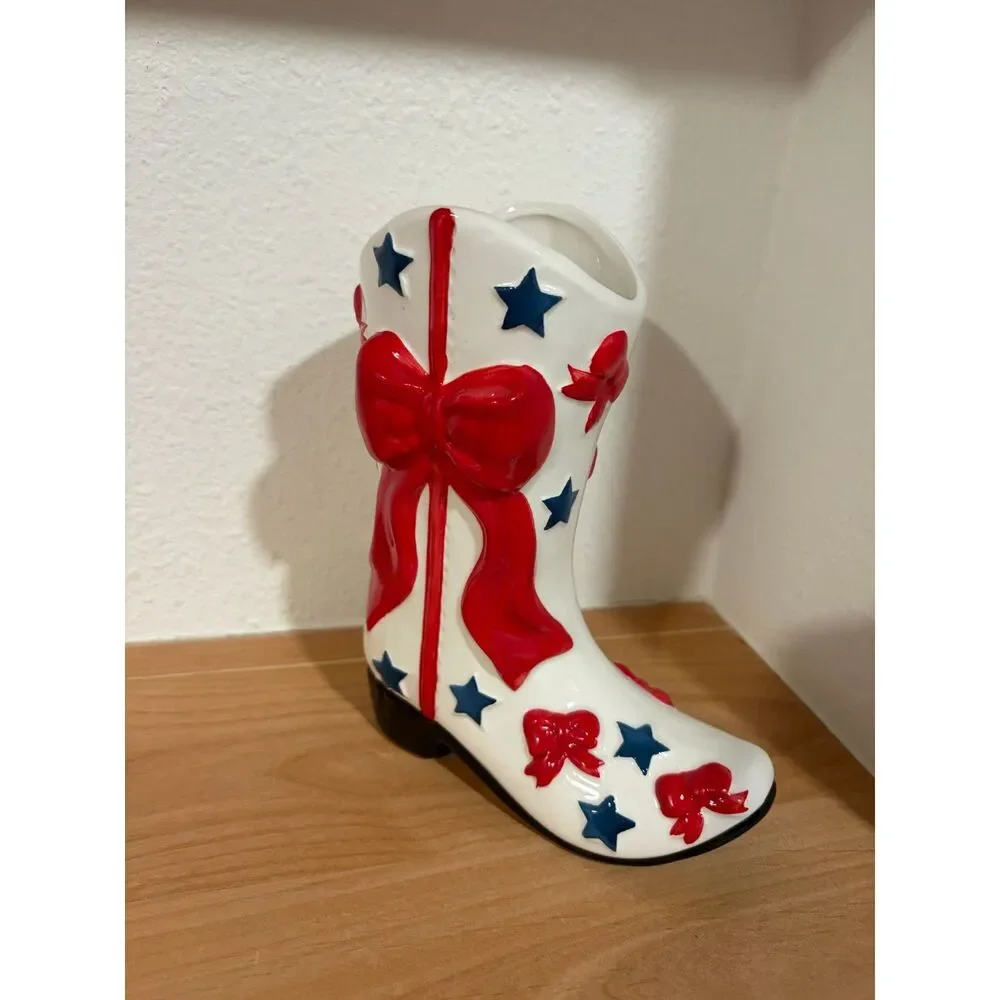 Americana Ceramic Cowboy Boot Vase NWT
